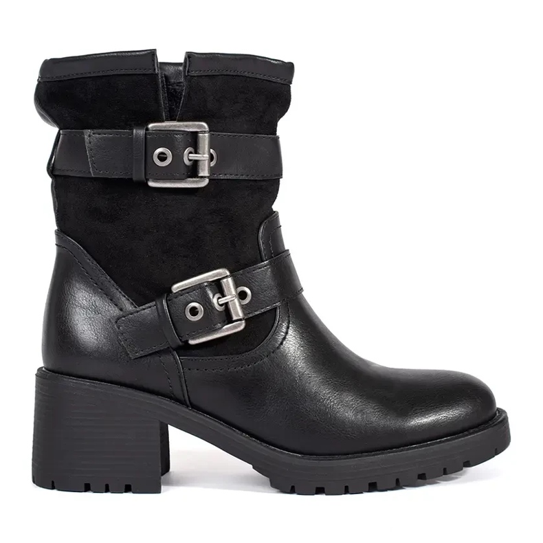 Black women's high-heeled ankle boots with buckles