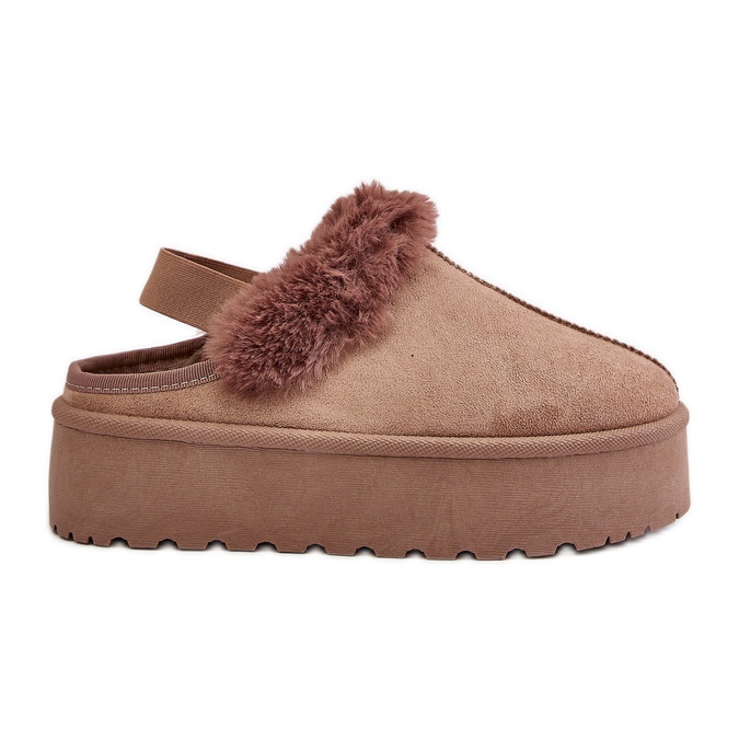 Women's Platform Slippers With Fur, Dark Beige Linaris