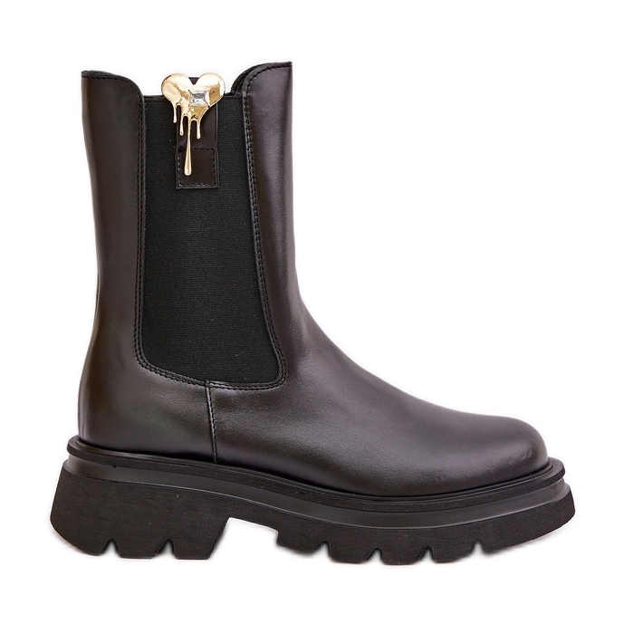 Leather Chelsea Boots with Decoration CheBello 4537 Black