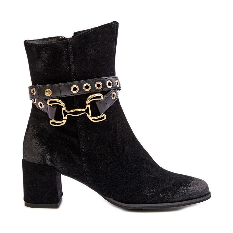 Suede Women's Boots On High Heel With Decorative Strap Maciejka 06679-01 Black Suede Women's Boots On High Heel With Decorative Strap Maciejka 06679-01 Black
