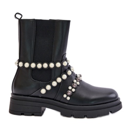 Women's Chelsea boots with decorative straps, Black Sintitia