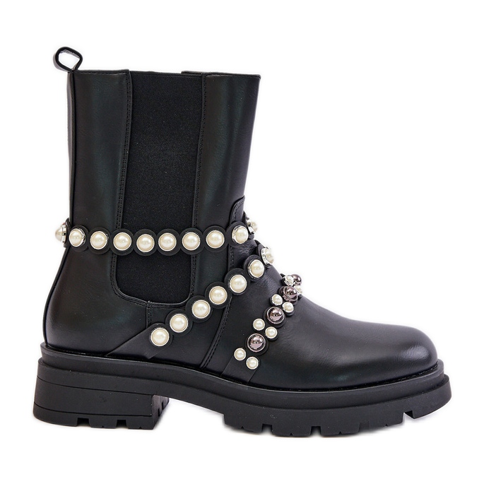 Women's Chelsea boots with decorative straps, Black Sintitia