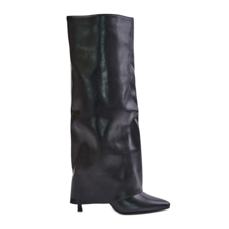 Insulated high-heeled boots with a turned-up upper, Black Tamonia Insulated high-heeled boots with a turned-up upper, Black Tamonia