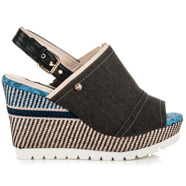 Vices Textile wedge sandals with a pattern black