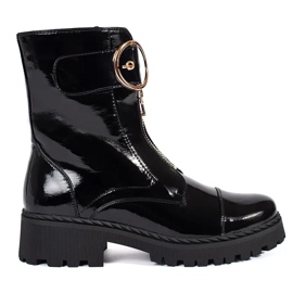 Goodin Black patent ankle boots with a decorative zipper Goodin Black patent ankle boots with a decorative zipper