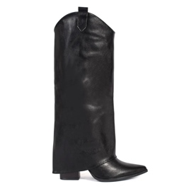 Black women's cowboy-style boots with high heels