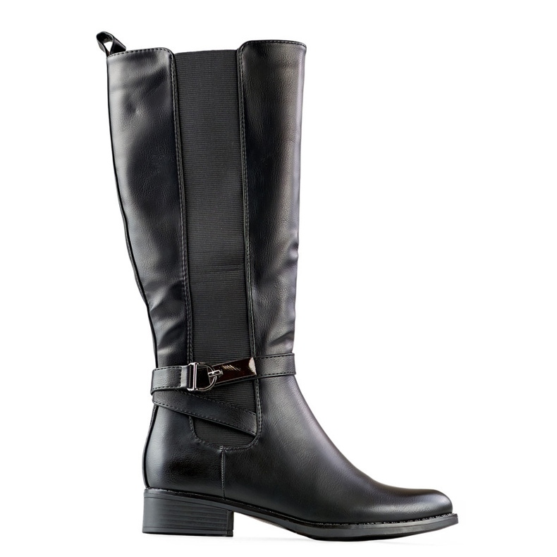 Black women's knee-high boots made of eco-leather, elastic upper