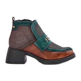 Leather Women's Boots On Chunky Heels With Decoration Maciejka 06747-29 Brown-Green Leather Women's Boots On Chunky Heels With Decoration Maciejka 06747-29 Brown-Green