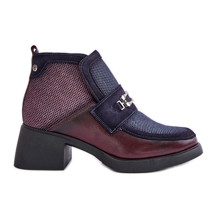 Leather Women's Boots On Massive Heels With Decoration Maciejka 06747-23 Burgundy-Navy Blue red