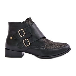 Leather Low Heel Ankle Boots With Buckles Maciejka 06696-01 Black