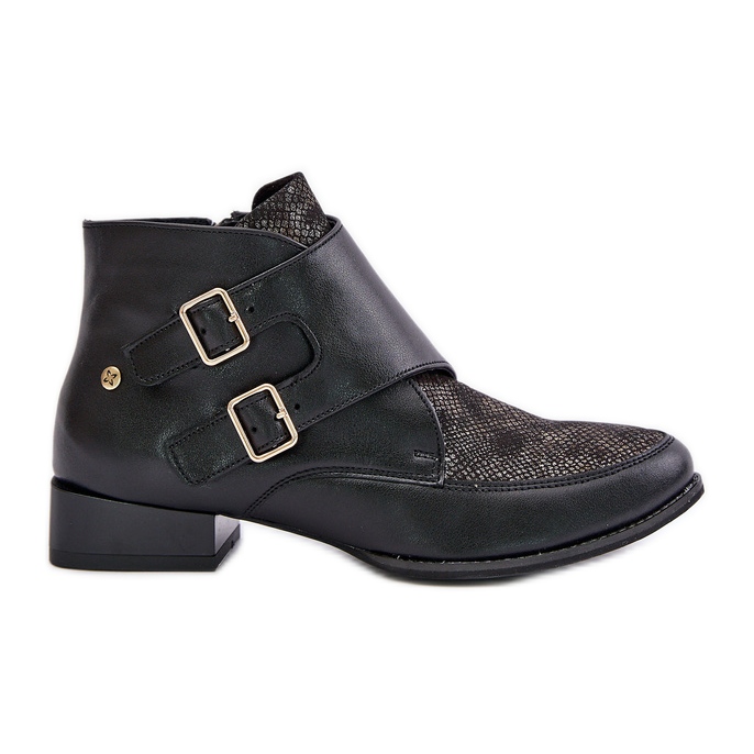 Leather Low Heel Ankle Boots With Buckles Maciejka 06696-01 Black