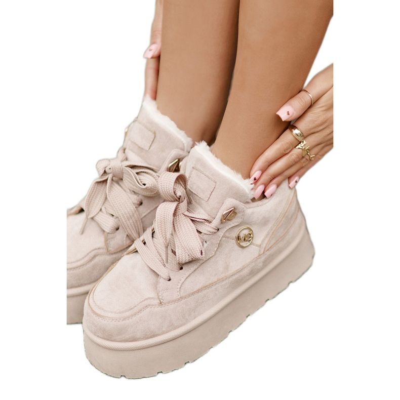 Beige Velarisea Women's Platform Sneakers with Fur Lining
