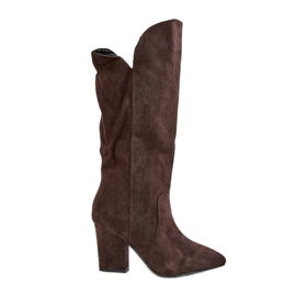 Over-the-knee boots made of eco-suede, brown Clorira