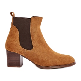 Chelsea boots on the eco suede post Camel brown