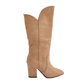 Over-the-knee boots made of eco-suede, beige Clorira