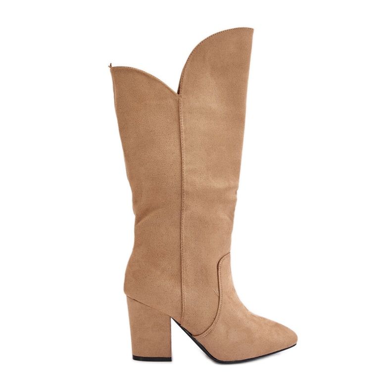 Over-the-knee boots made of eco-suede, beige Clorira