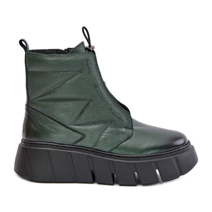 Zazoo 60472 Leather Ankle Boots On A Platform And Wedge, Dark Green