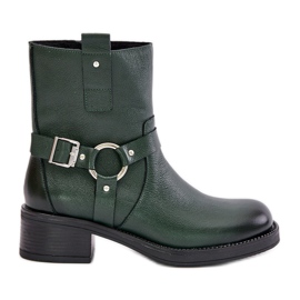 Zazoo 60480 Insulated Leather Low-Heel Boots, Dark Green