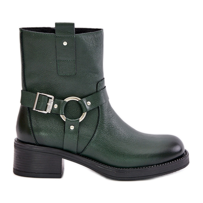 Zazoo 60480 Insulated Leather Low-Heel Boots, Dark Green