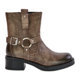 Zazoo 60480 Leather Low Heel Ankle Boots Insulated Brown-Grey Zazoo 60480 Leather Low Heel Ankle Boots Insulated Brown-Grey