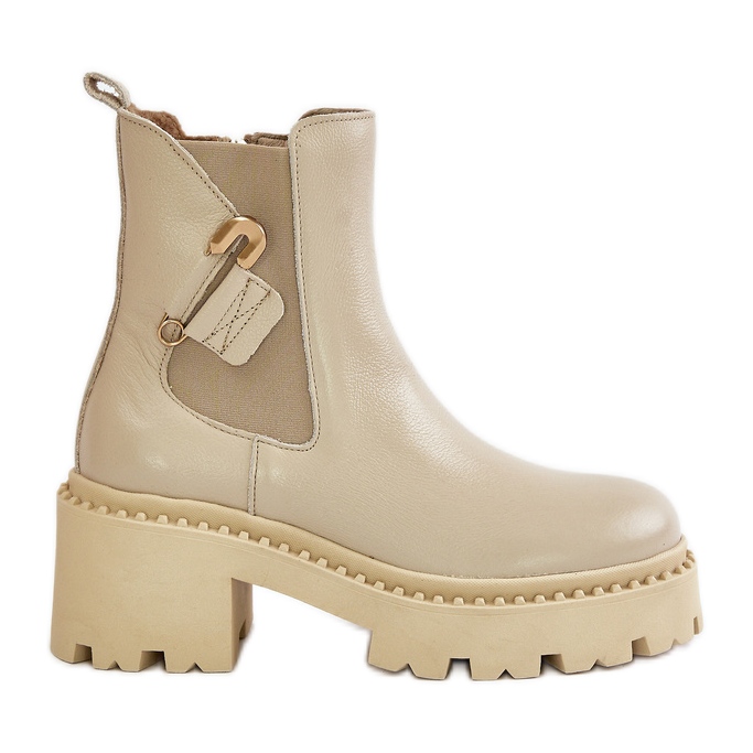 Zazoo 60490 Leather Warm Ankle Boots With Decoration Light Beige