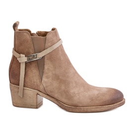 Zazoo 60478 Suede High Heel Boots, Insulated, Fastened with a Zipper, Beige