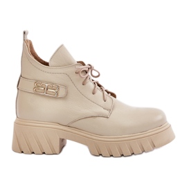 Zazoo 60483 Women's Leather Low-Top Boots, Warm Beige