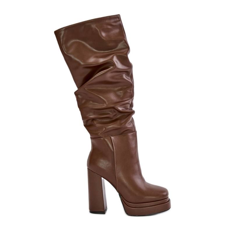 Brown Beridra Insulated Slip-On Boots On A High Heel And Platform With Ruching