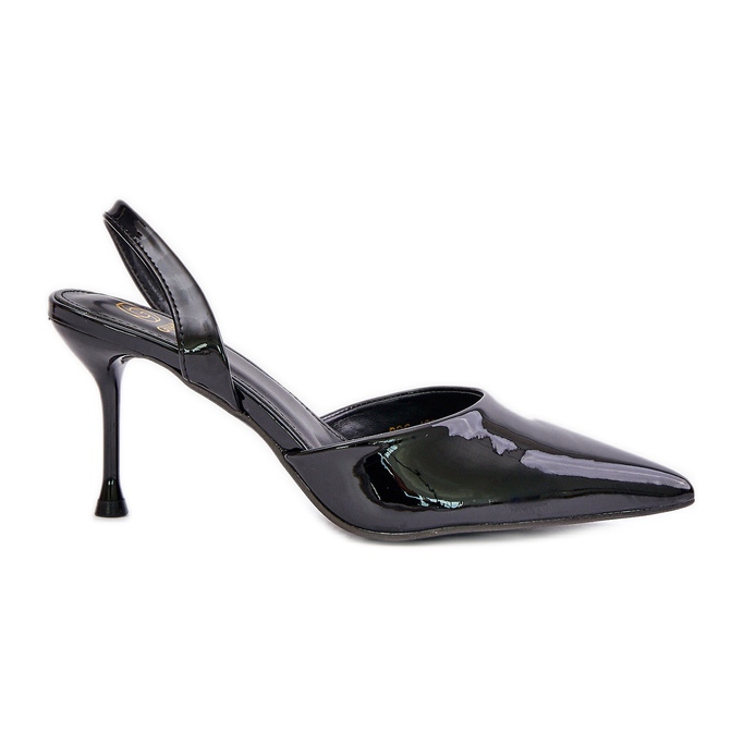 Patent high heels with an open heel, Black Emmizola