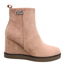Rochelle Khaki wedge ankle boots beige