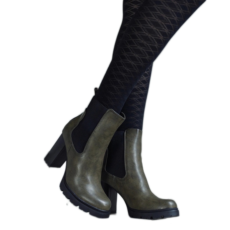 Green slip-on ankle boots made of Motena eco-leather