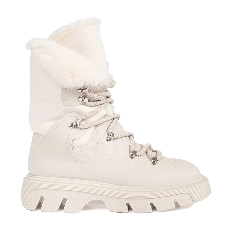 Seastar Beige lace-up women's snow boots with fur on the platform