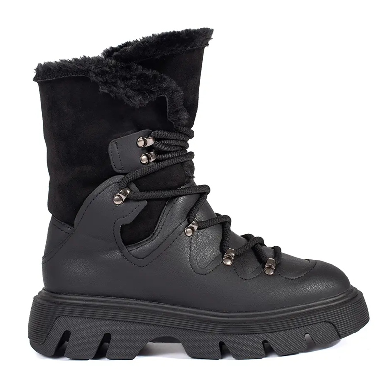 Seastar Black women's lace-up snow boots with fur on the platform