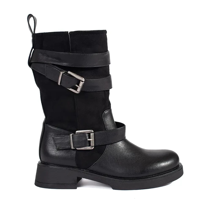 Black women's low-heeled ankle boots with buckles Black women's low-heeled ankle boots with buckles