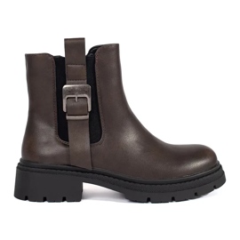 Brown women's Chelsea boots with a buckle
