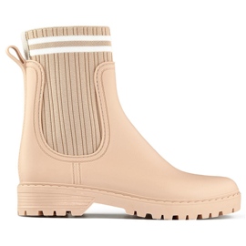 Beige women's Wellington boots with an elastic sock upper