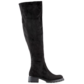 Women's black suede over-the-knee boots with a flat sole