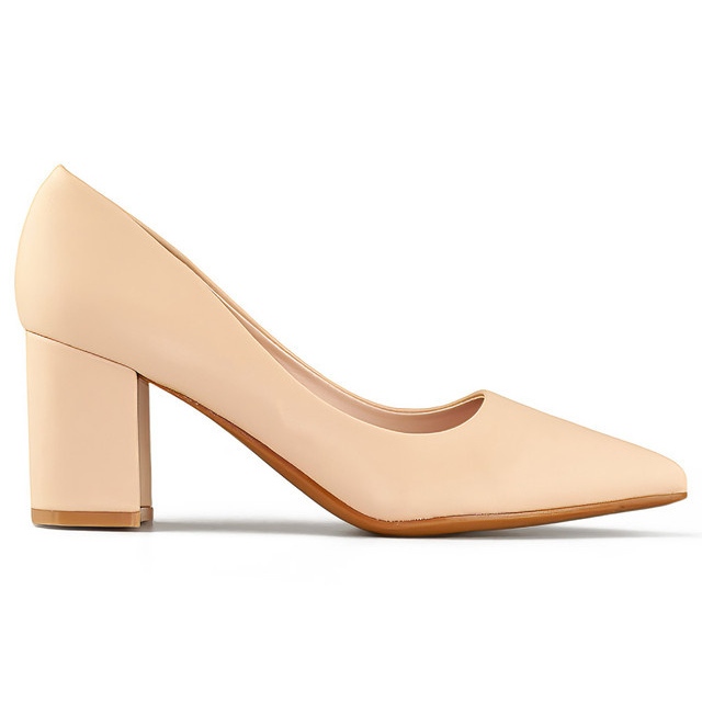 Beige classic low-heeled pumps, women's shoes for the office