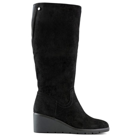 Black suede over-the-knee women's wedge boots