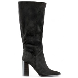 Suede women's high-heeled boots, knee-high boots with a stiletto heel black