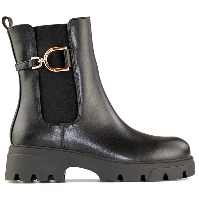 Black workers women's winter boots with a thick sole, black ankle boots with a zipper