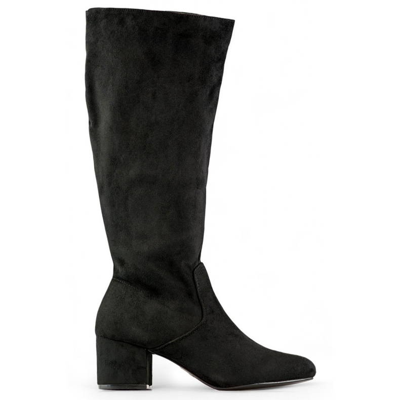 Black suede knee-high boots, women's low-heeled boots