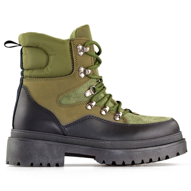 Women's lace-up boots, over-the-ankle boots, winter shoes green