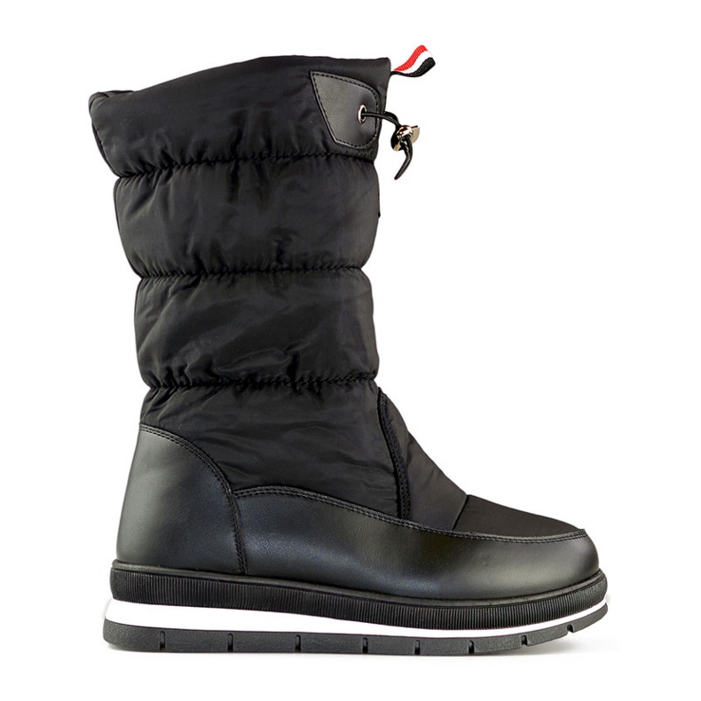 Black high snow boots, women's insulated winter boots with a drawstring