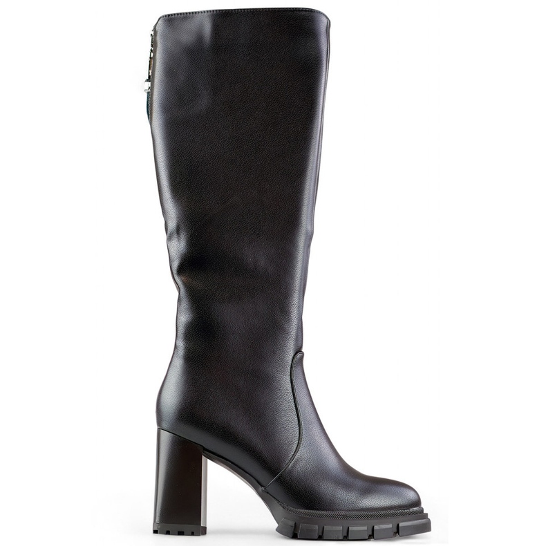 Black knee-high high-heeled boots, insulated women's boots with a heel, eco-leather