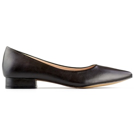 Black classic shoes with a leather insole, women's pointed-toe low-heeled pumps