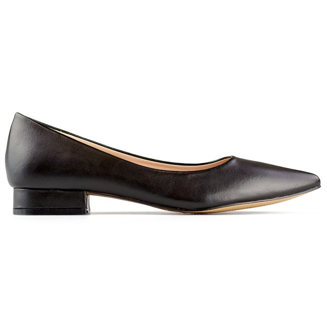 Black classic shoes with a leather insole, women's pointed-toe low-heeled pumps
