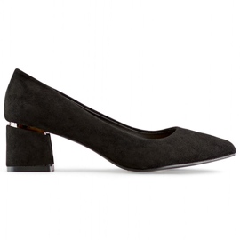 Black suede low-heeled pumps, comfortable women's shoes
