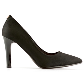 Suede black women's pumps with a comfortable heel, elegant black women's shoes