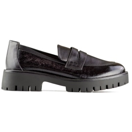 Black women's loafers with a thick sole, black women's moccasins